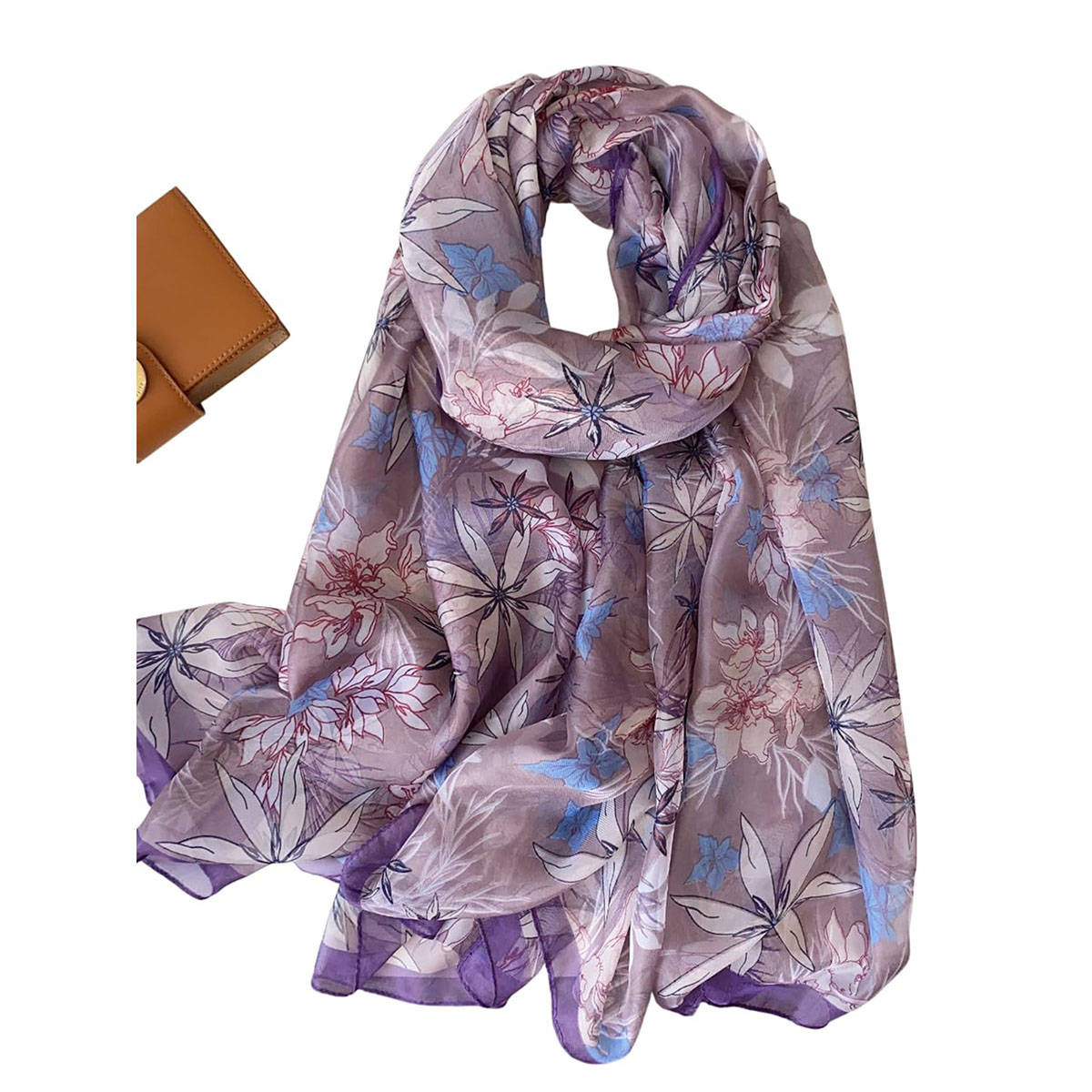CrossKulture Women Chiffon Printed Purple Scarf