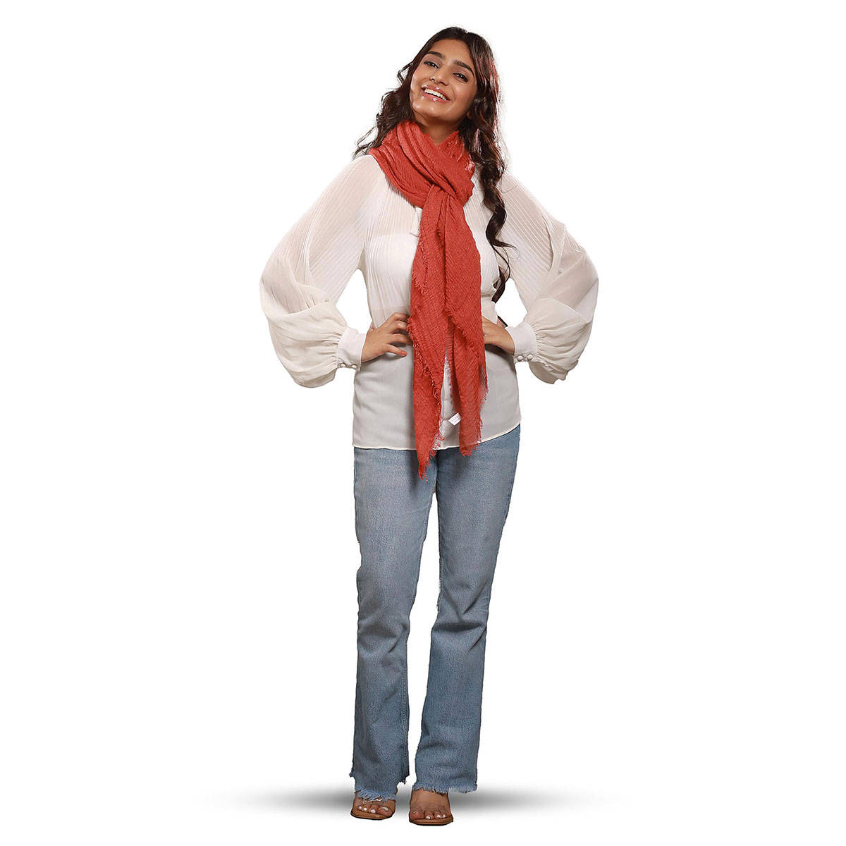 CrossKulture Crinkled Polycotton Rust Scarf
