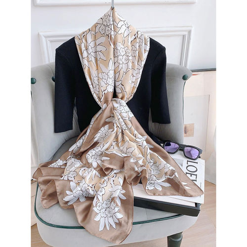 Buy CrossKulture Women Beige Printed Satin Scarf Online