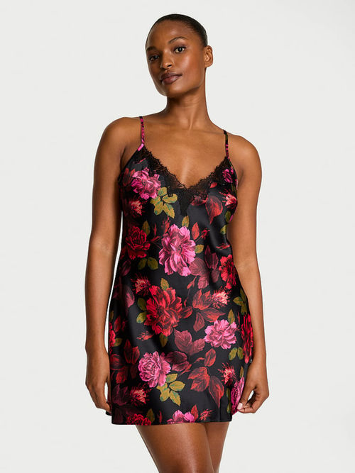 Buy Victoria's Secret Black Very Sexy Satin Rose Lace-Trim Mini Slip Dress  Online