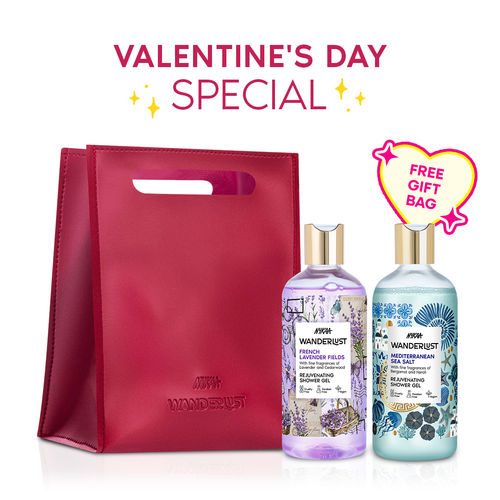 Wanderlust Fresh Floral Body Wash Combo Mediterranean Sea Salt French  Lavender Gift Bag