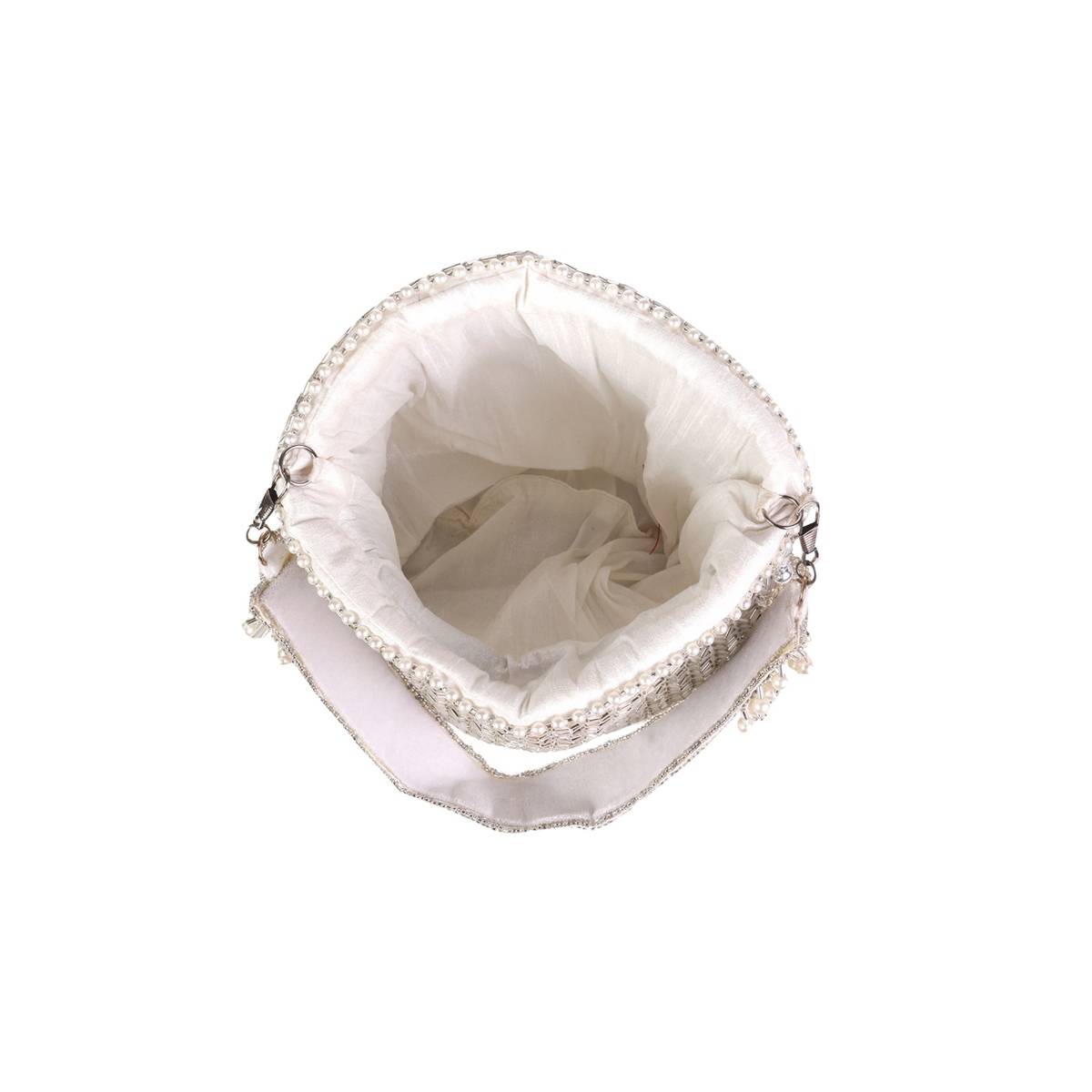 SWISNI Silver Color Glitter Potli For Womens