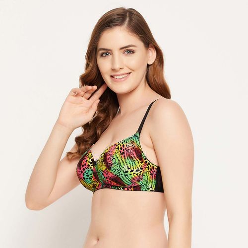 Clovia Polyamide Printed Padded Full Cup Wire Free T-shirt Bra - Multi  Color (32E)