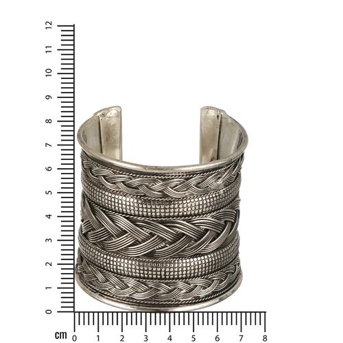 Aatmana Women Silver Plated Textured Oxidised Cuff Bracelet