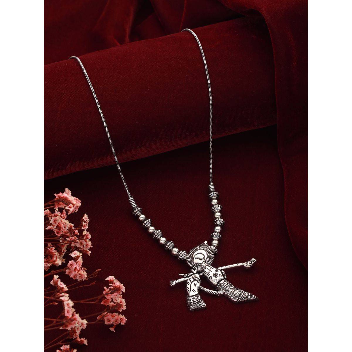 Aatmana Silver Plated Alloy Oxidised Krishna Necklace