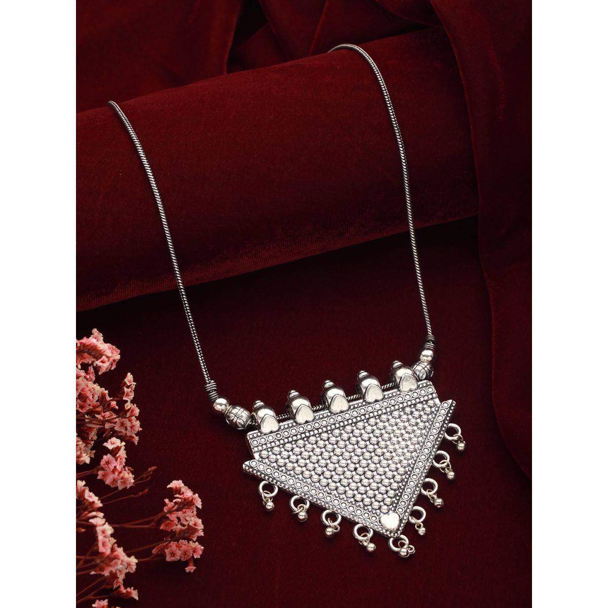 Aatmana Silver Plated Triangle Shaped Oxidised Necklace