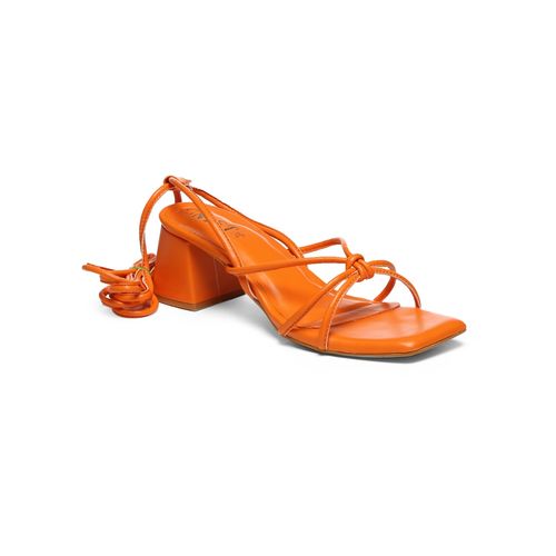 Strappy Block Heel Orange Strappy Shoes GNIST Orange Strappy Tie