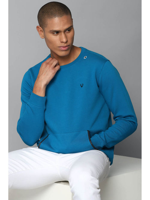 Allen Solly Men Blue Regular Fit Solid Full Sleeves Sweatshirt - Main Image