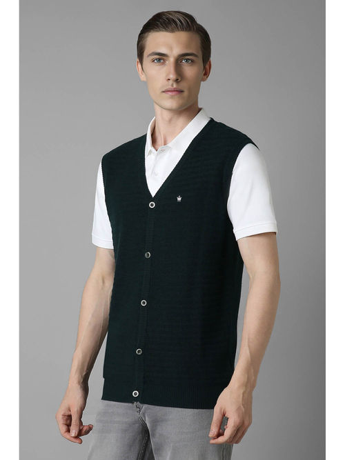 Buy Louis Philippe Men Green Regular Fit Textured Sleeveless