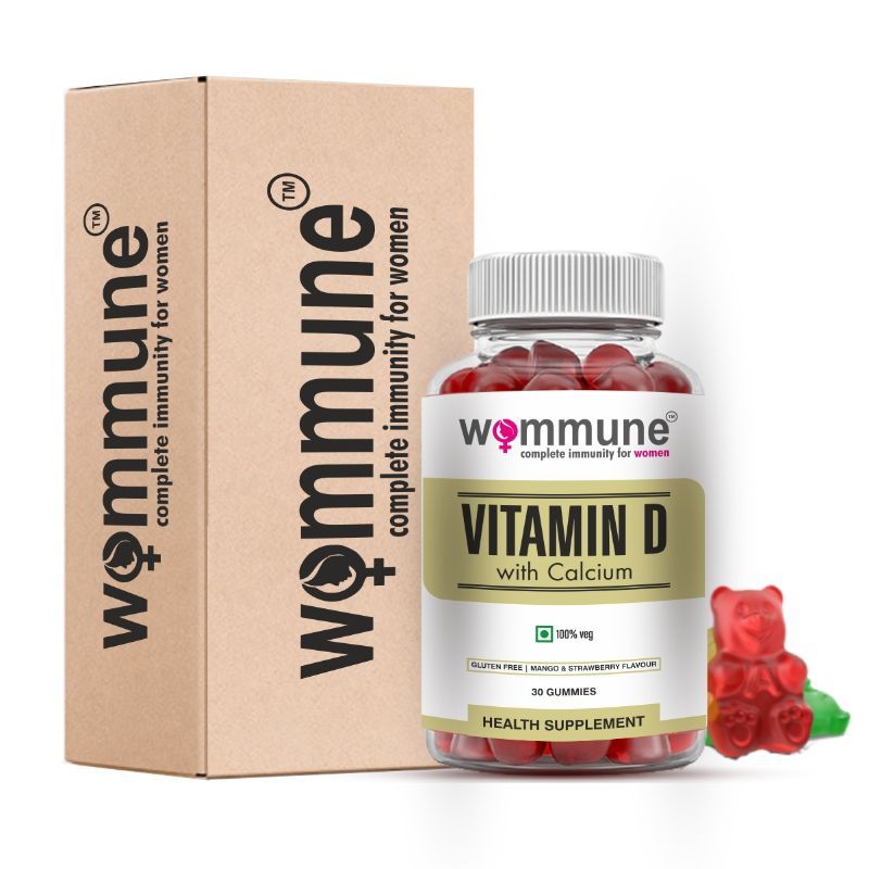 Wommune Calcium And Vitamin D3 Gummies - Build Strong Bones & Muscles - Mango & Strawberry Flavour