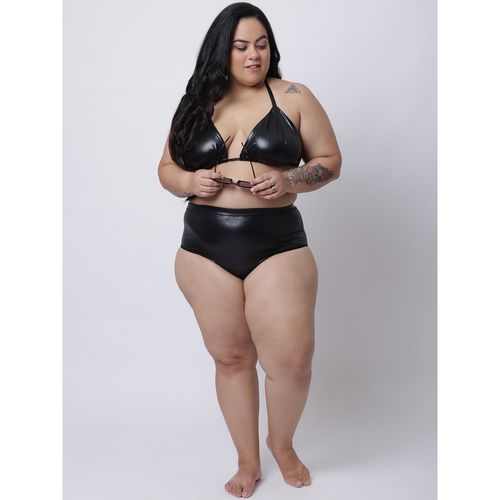 Erotissch Plus Size Women Black Solid Swimwear (2XL)