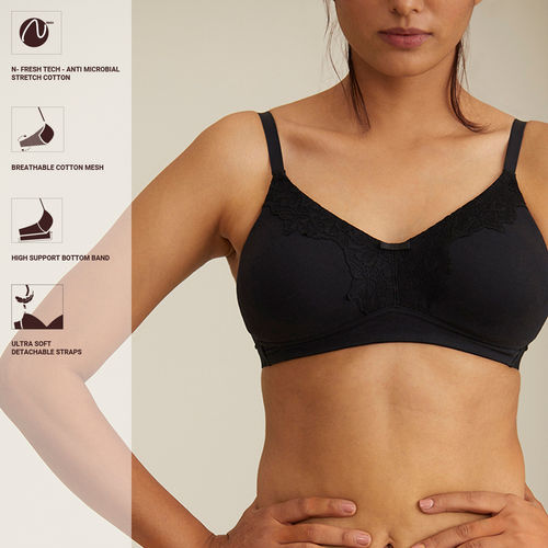 Buy Nykd by Nykaa Breathe Lace Double Layer Wireless Bralette Full Coverage  - Black NYB023 Online