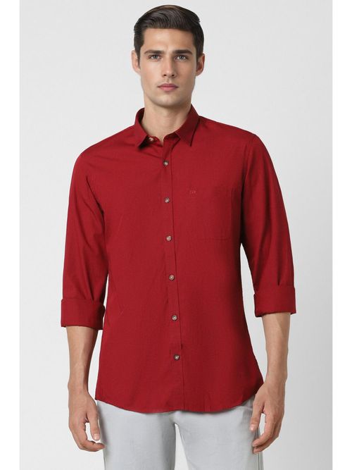 Peter England Men Red Slim Fit Solid Shirt