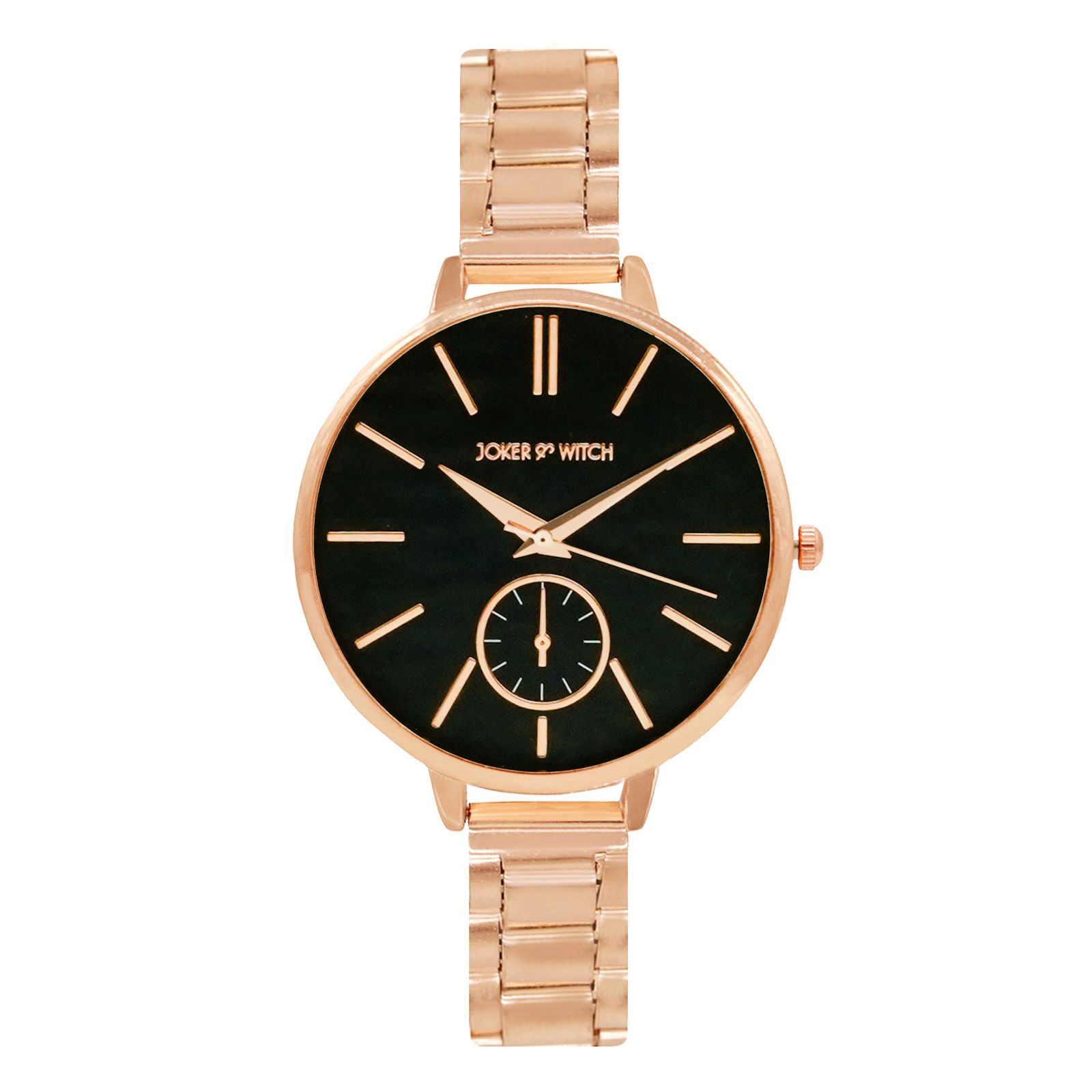 Rose gold watch store with black dial