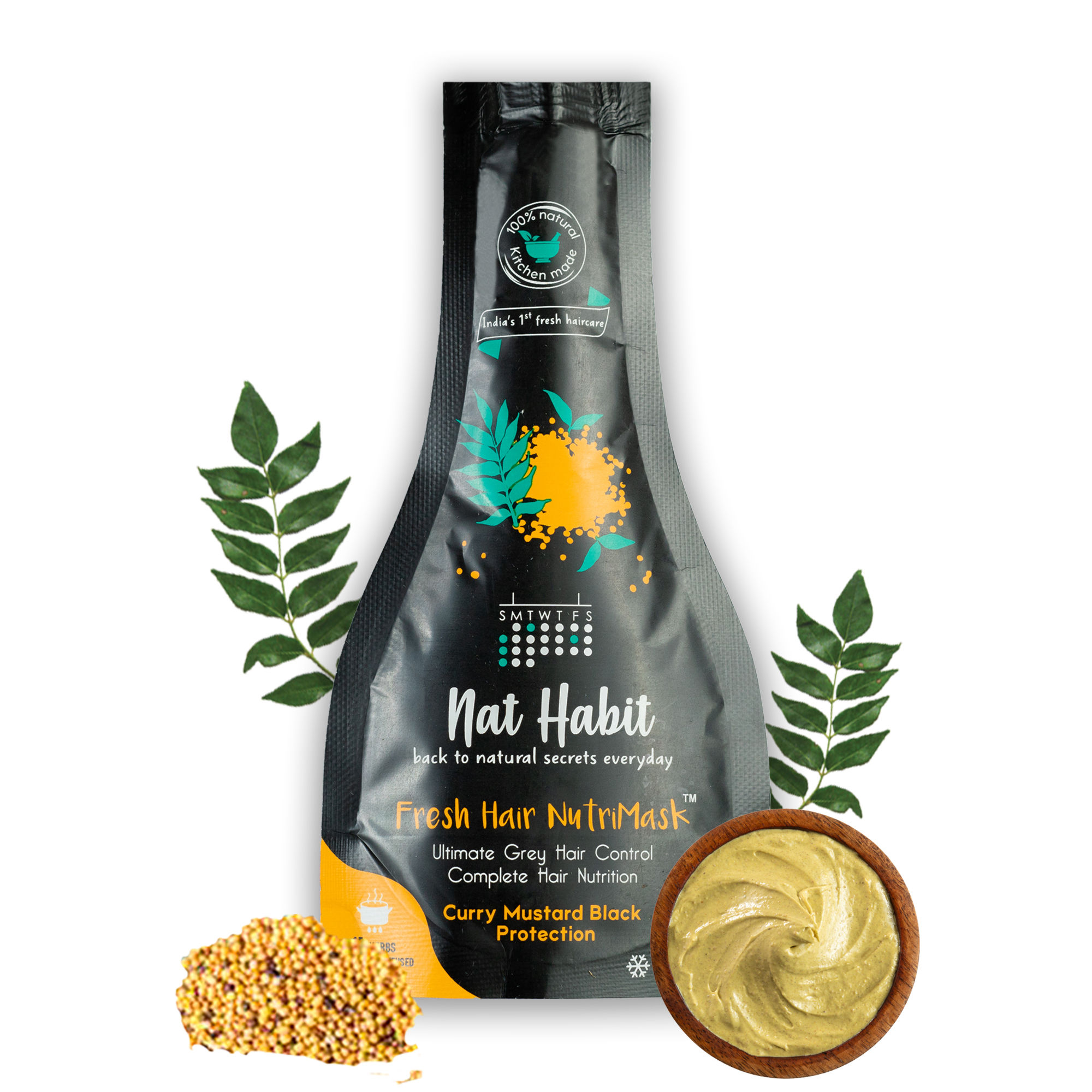 Nat Habit Curry Mustard FRESH Hair Mask (NutriMask) - Anti-Greying, Conditioning, Frizz, 15 Herbs