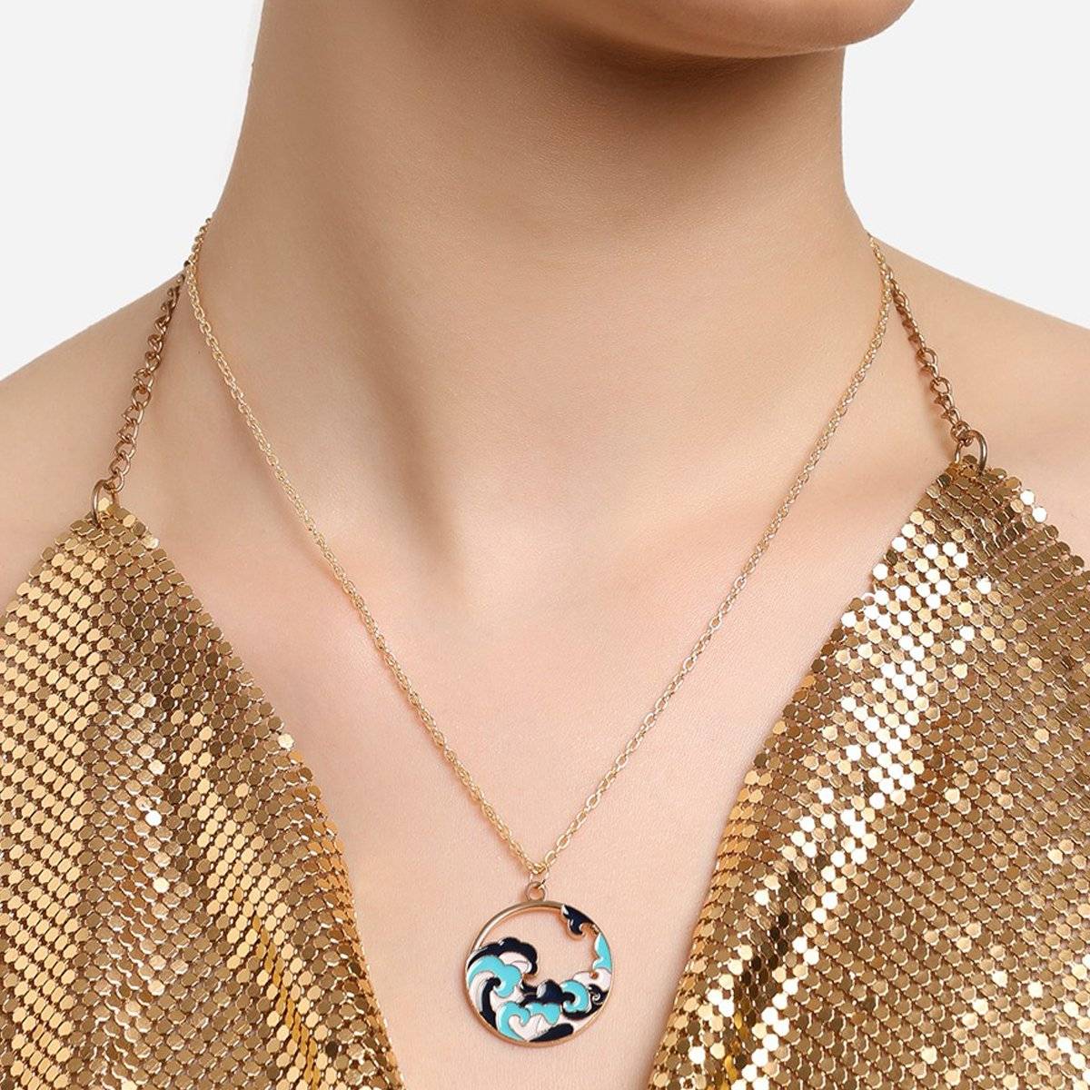 Zaveri Pearls Blue Enamelled Sea Wave Contemporary Pendant & Chain-ZPFK16792