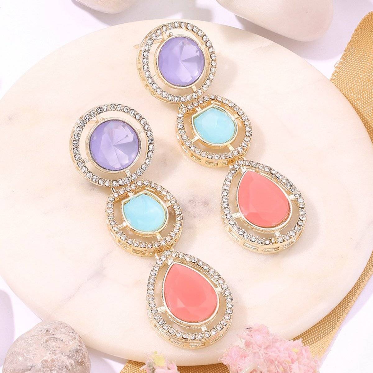 Zaveri Pearls Multi-Colour Stones & Austrian Diamonds Dangle Earring-ZPFK16887