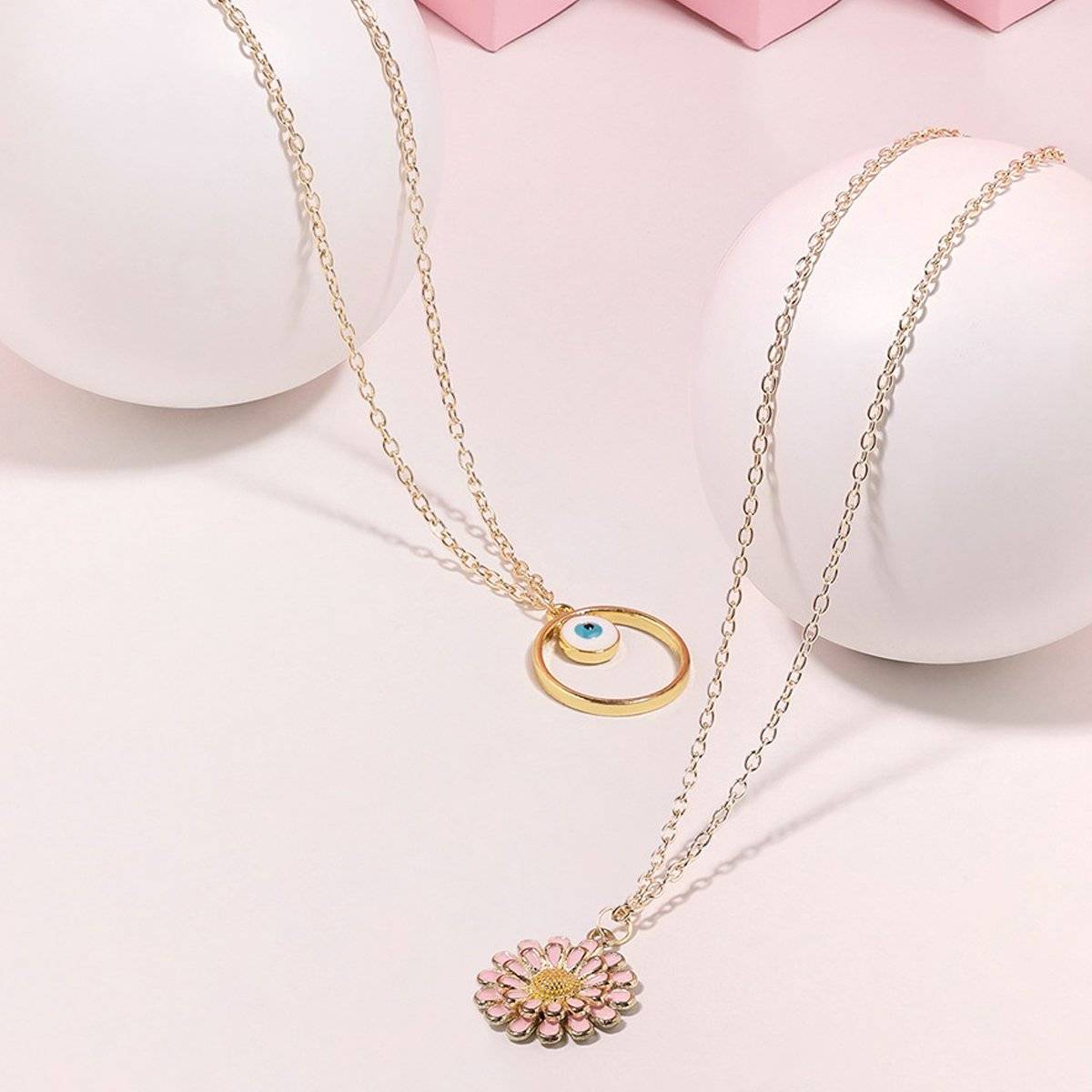 Zaveri Pearls Set Of 2 MultiColour Enamelled Heart Flower Pendant Chains-ZPFK16825