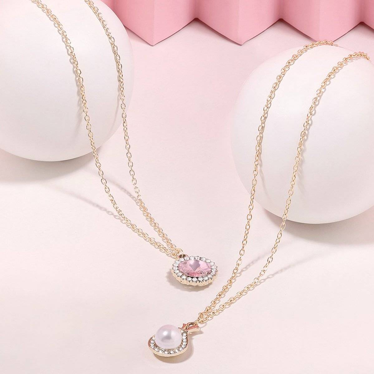 Zaveri Pearls Set Of 2 Purple Austrian Diamonds & Pearls Pendant & Chains-ZPFK16830