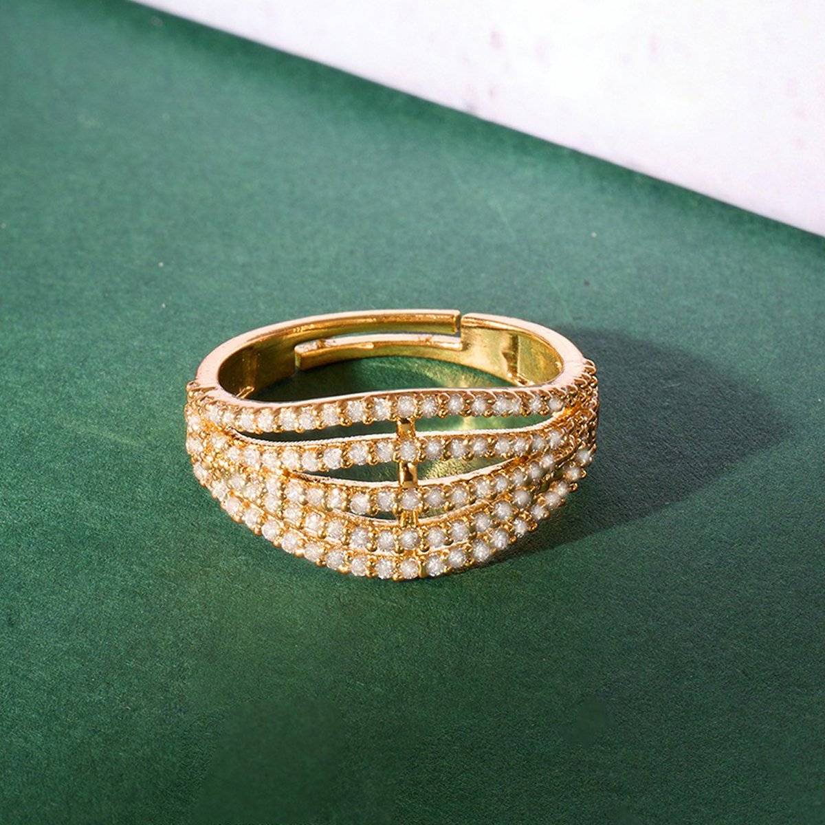 Zaveri Pearls Gold Tone Cubic Zirconia Contemporary White Adjustable Ring