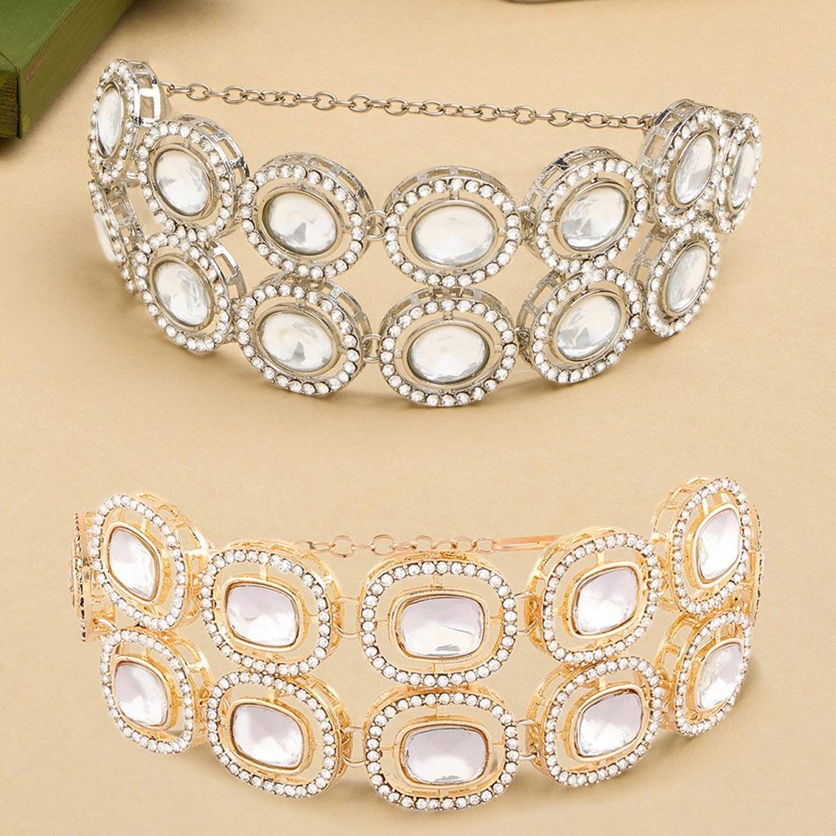 Zaveri Pearls Pack of 2 Silver & Gold Tone Austrian Diamonds Bracelets