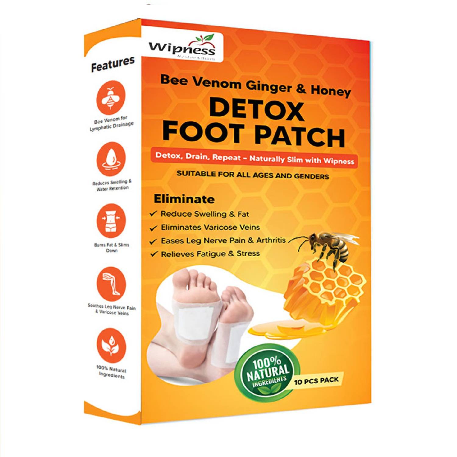 Wipness Natural Bee Venom Detox Foot Patches For Feet - Pack Of 10