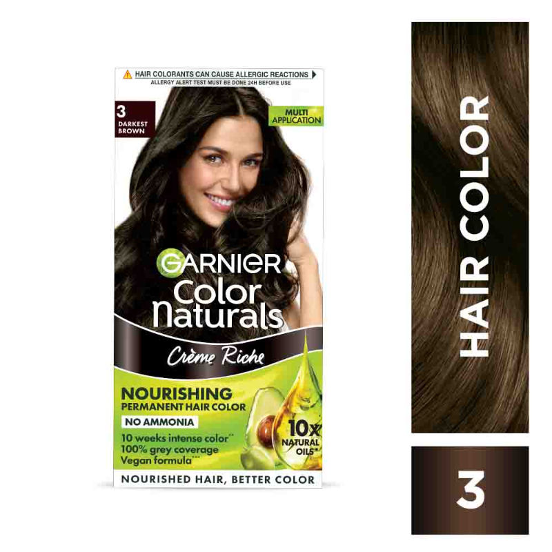 Garnier Color Naturals Creme Riche Hair Color - 3 Darkest Brown: Buy Garnier  Color Naturals Creme Riche Hair Color - 3 Darkest Brown Online at Best  Price in India | Nykaa