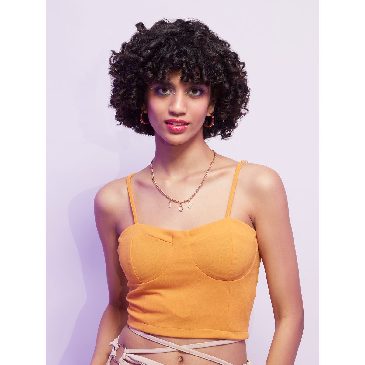 MIXT by Nykaa Fashion Mustard Yellow Solid Strappy Corset Crop Top Buy