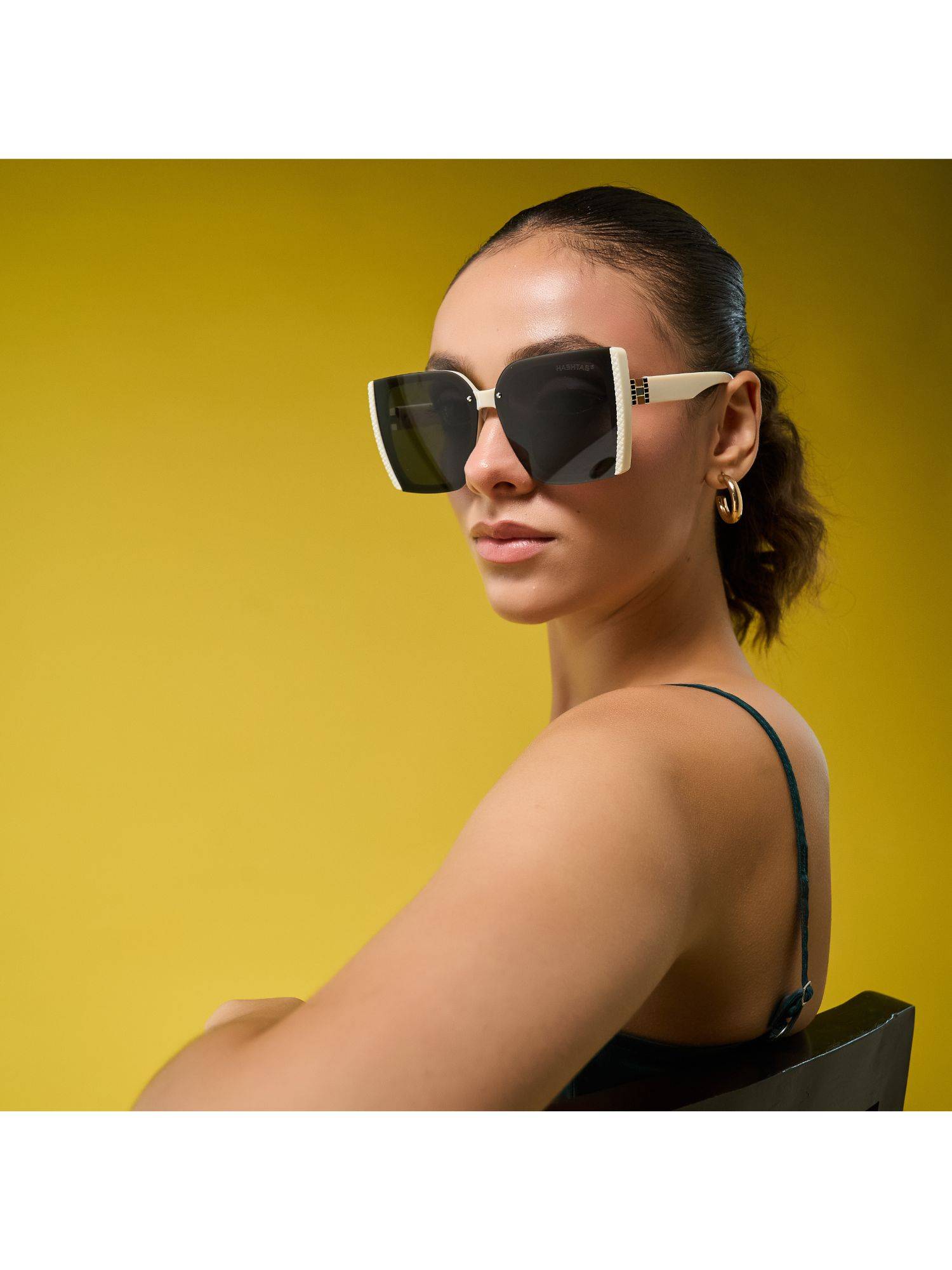 HASHTAG EYEWEAR Black UV Protection Square Full Rim Casual Women Sunglass - 58013-C4 (58)