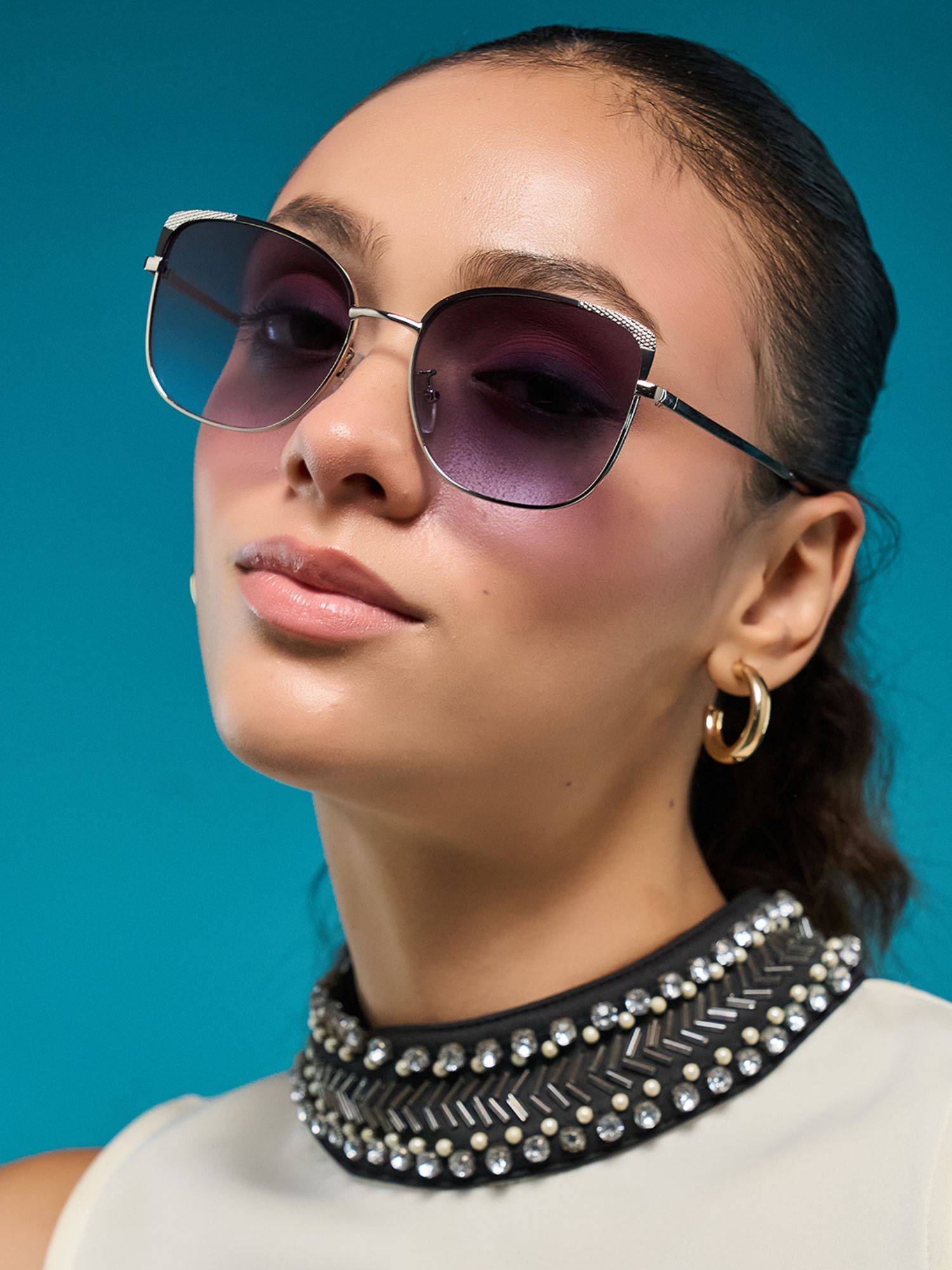 HASHTAG EYEWEAR Blue UV Protection Square Full Rim Casual Women Sunglass - B80-682-blue (48)