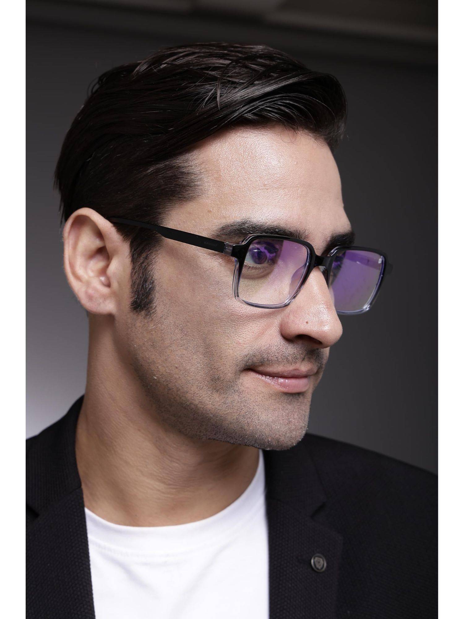 HASHTAG EYEWEAR Blue Light Lens Square Full Rim Casual Unisex Computer Glass - HTABS-14-G.BLK (44)