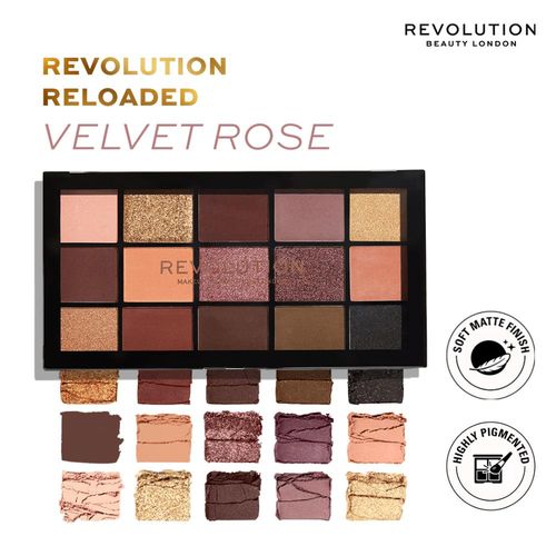 Makeup Revolution Reloaded Eyeshadow Palette-15 Smooth & Rich Shade-High Pay Off Formula - Velvet Rose