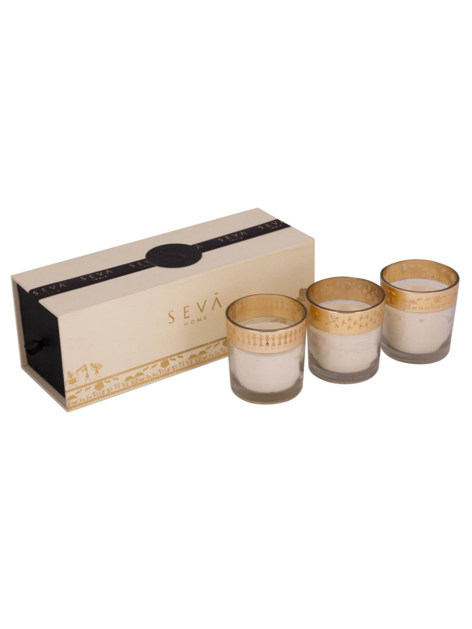 SEVA HOME Enchante Candle Dil Se Saffron Silk Pack of 3 Premium Soy Wax Gifting Set