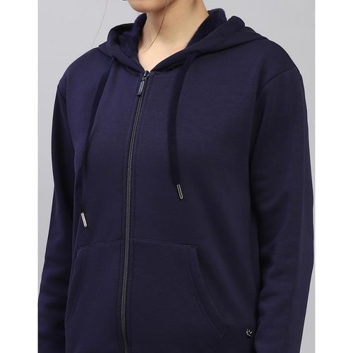 Buy Monte Carlo Women Solid Navy Blue Hooded Neck Full Sleeve
