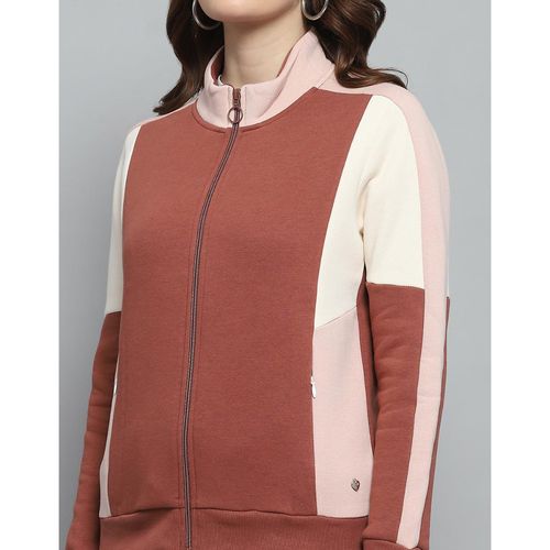 Buy Monte Carlo Women Colorblock Rust Mock Neck Full Sleeve Jacket