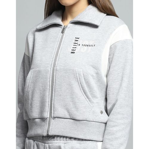 Buy Monte Carlo Women Printed Grey Collar Neck Full Sleeve Jacket