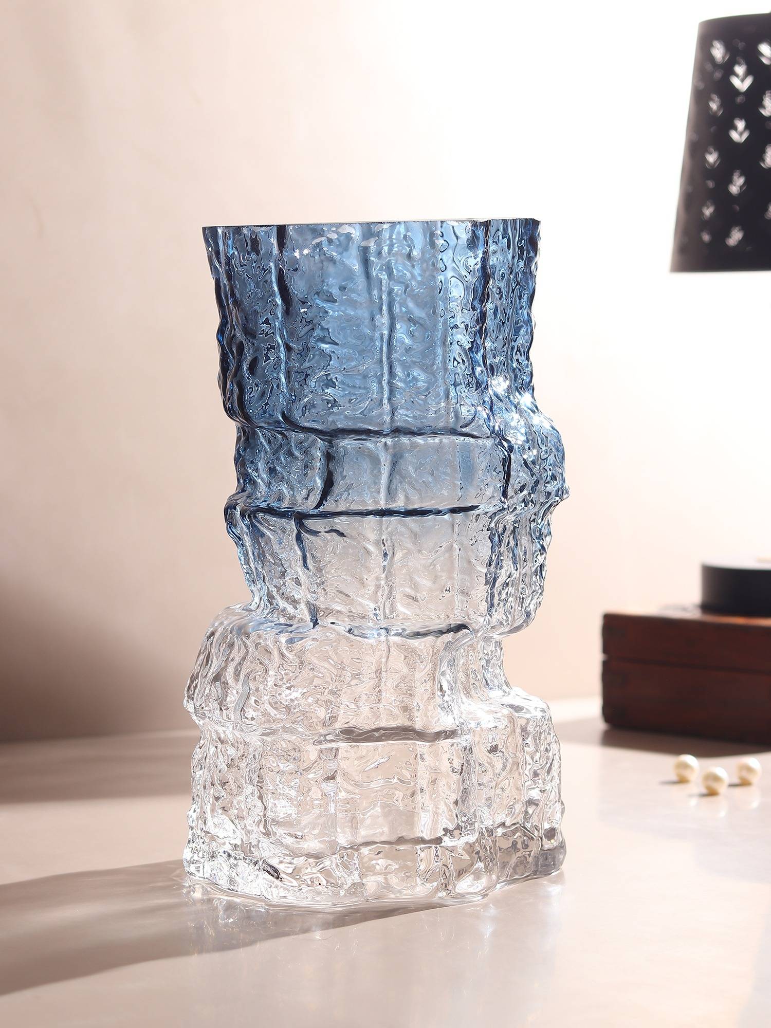 De Maison Decor Frostline Crystal Vase Blue Wide