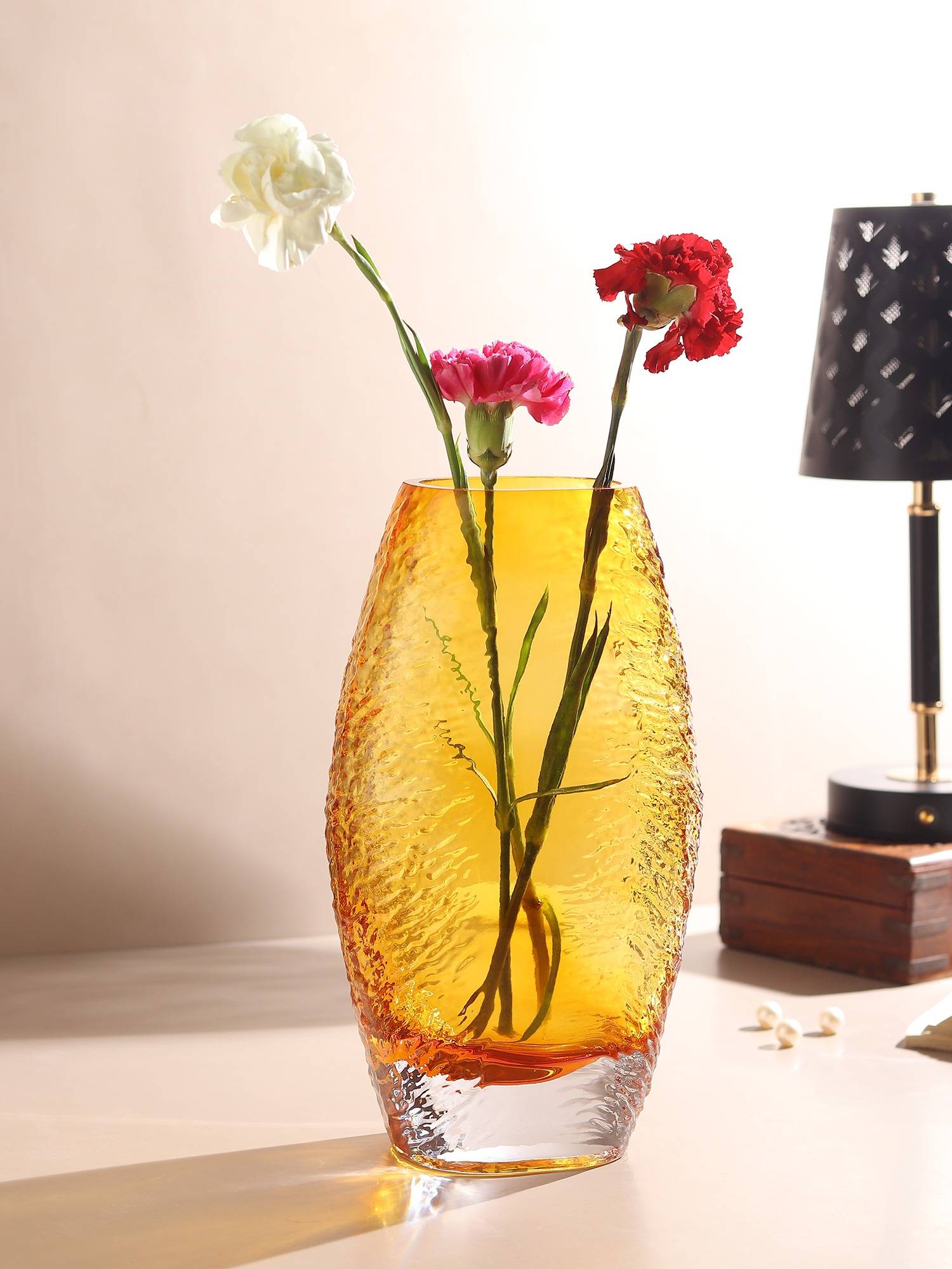 De Maison Decor Solara Amber Crystal Vase Large