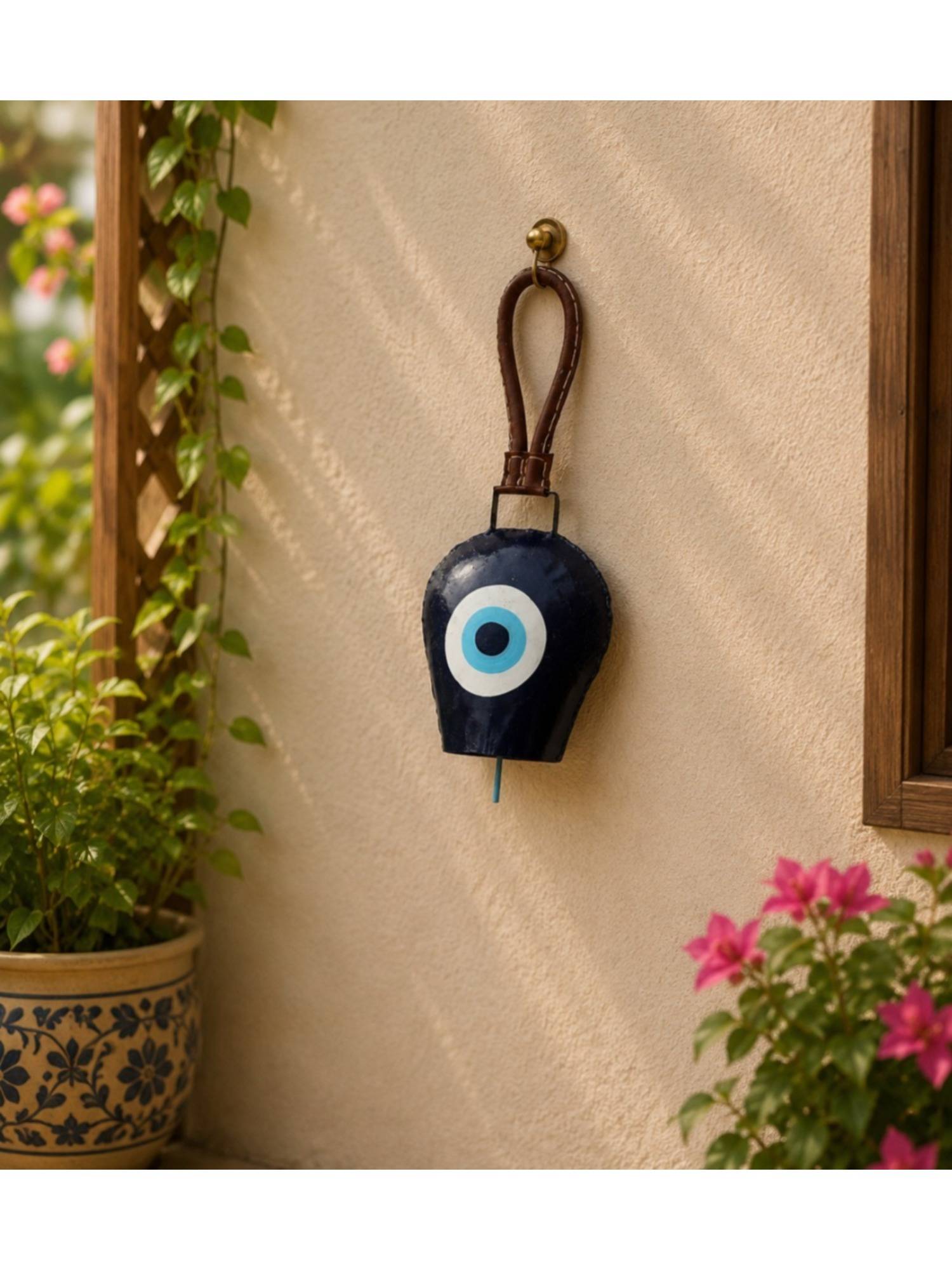 DULI Protective Evil Eye Hand-Painted Metal Cowbell Wall Hanging Accent