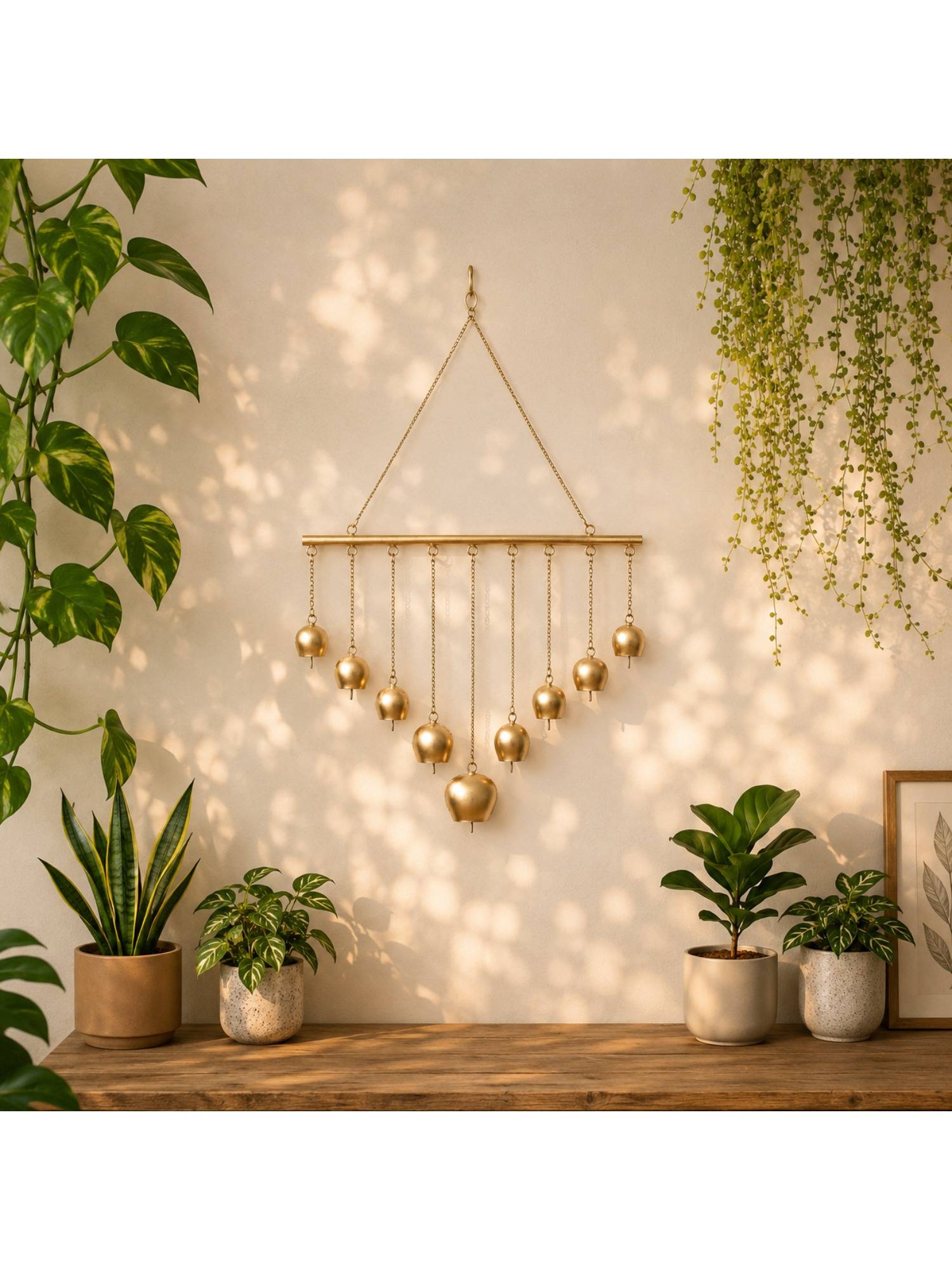 DULI Golden Metal Bell Wall Hanging for Home Decor & Festive Decoration
