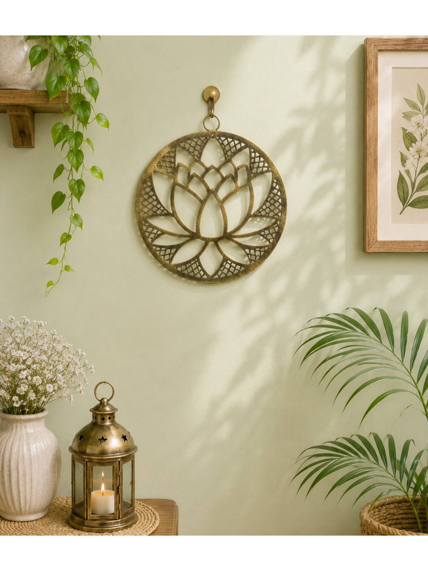 DULI Handcrafted Antique Metal Lotus Metal Wall Art Hanging Accent