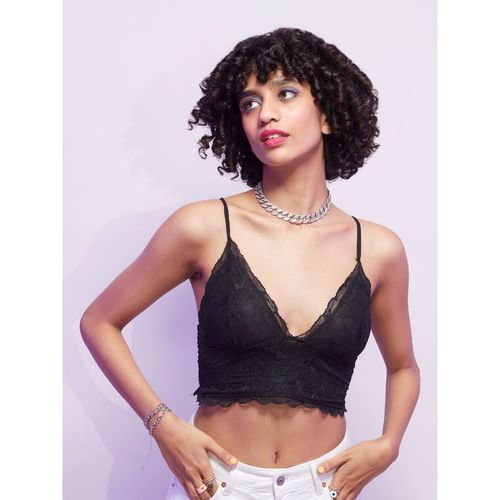 MIXT by Nykaa Fashion Black V Neck Strappy Lace Crop Bralette (S)