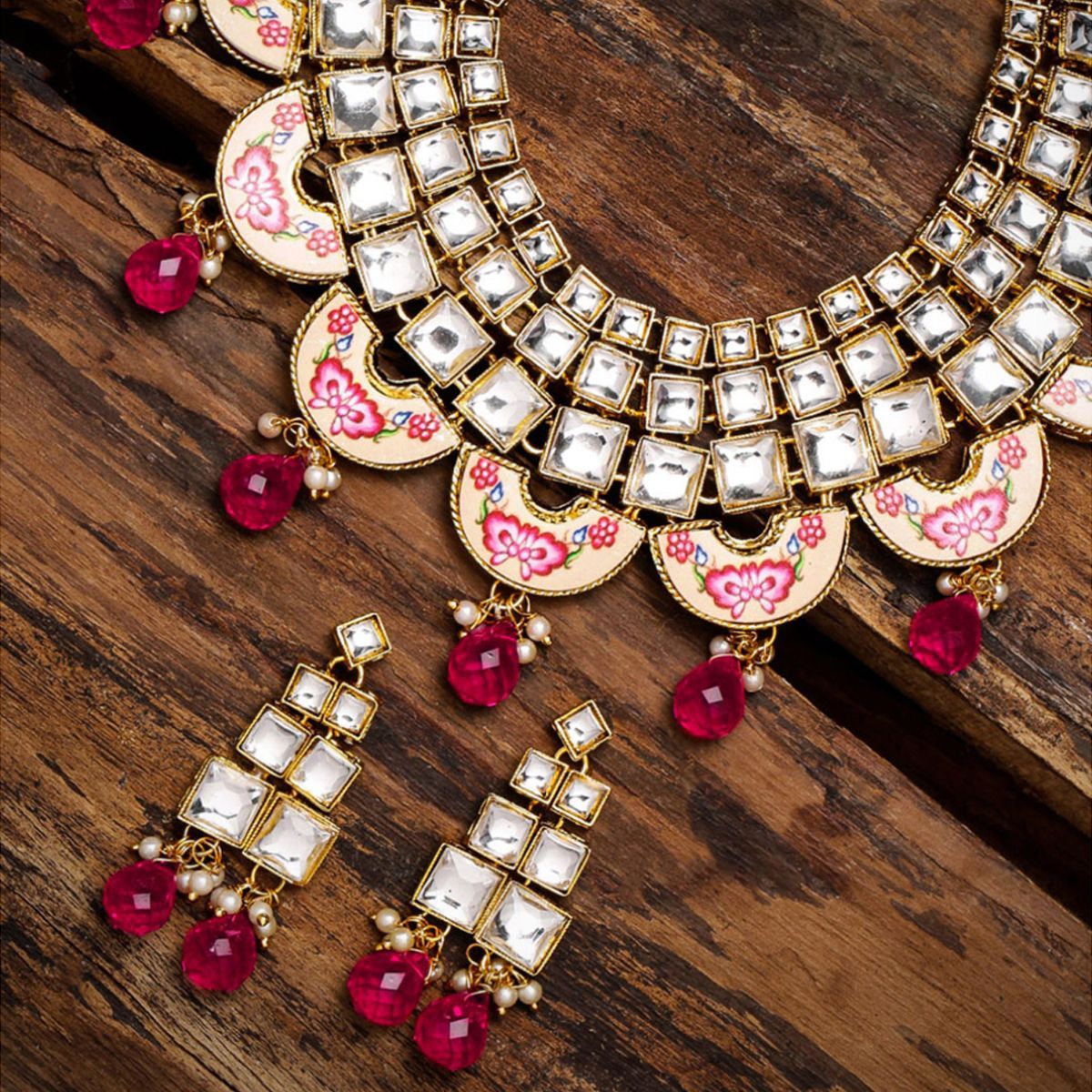 zaveri pearls pink necklace