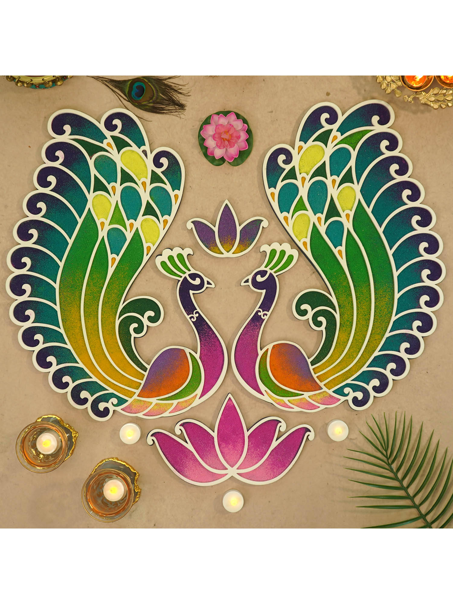 Island Rangoli Swarn Yugal - Mayur Rangoli Template