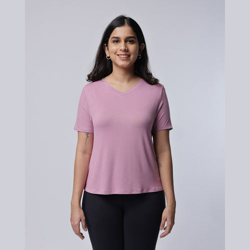BlissClub Women Fit-Me-Right Tees, Apple Shaped Body, Active Apple, Stretchy BambooLux Fabric, V-Neck, High-Low Hem