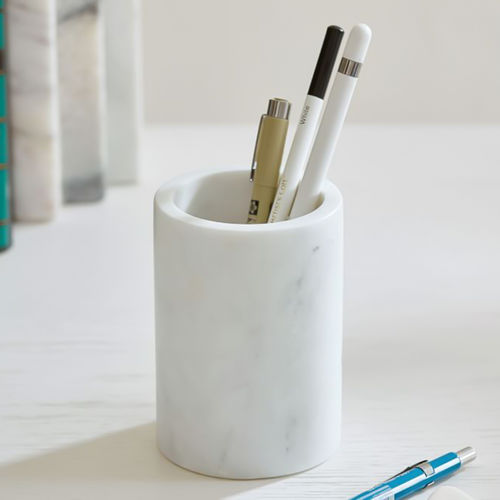 Buy Hollyhock White Blotch Desk Accessories Marble Pen Stand Online