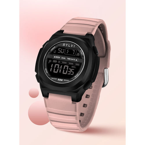 Buy Sylvi Unisex Pink Luxury Digital Dial Silicone Strap Casual