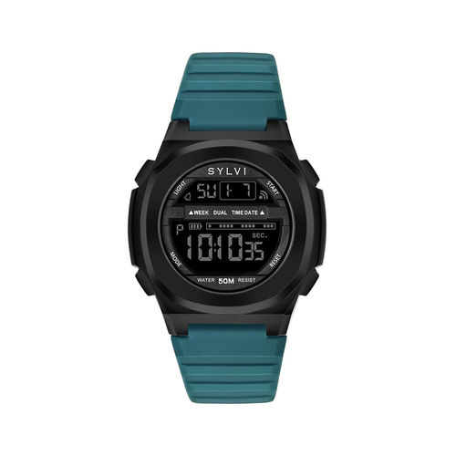 Buy Sylvi Unisex Teal Luxury Digital Dial Silicone Strap Casual