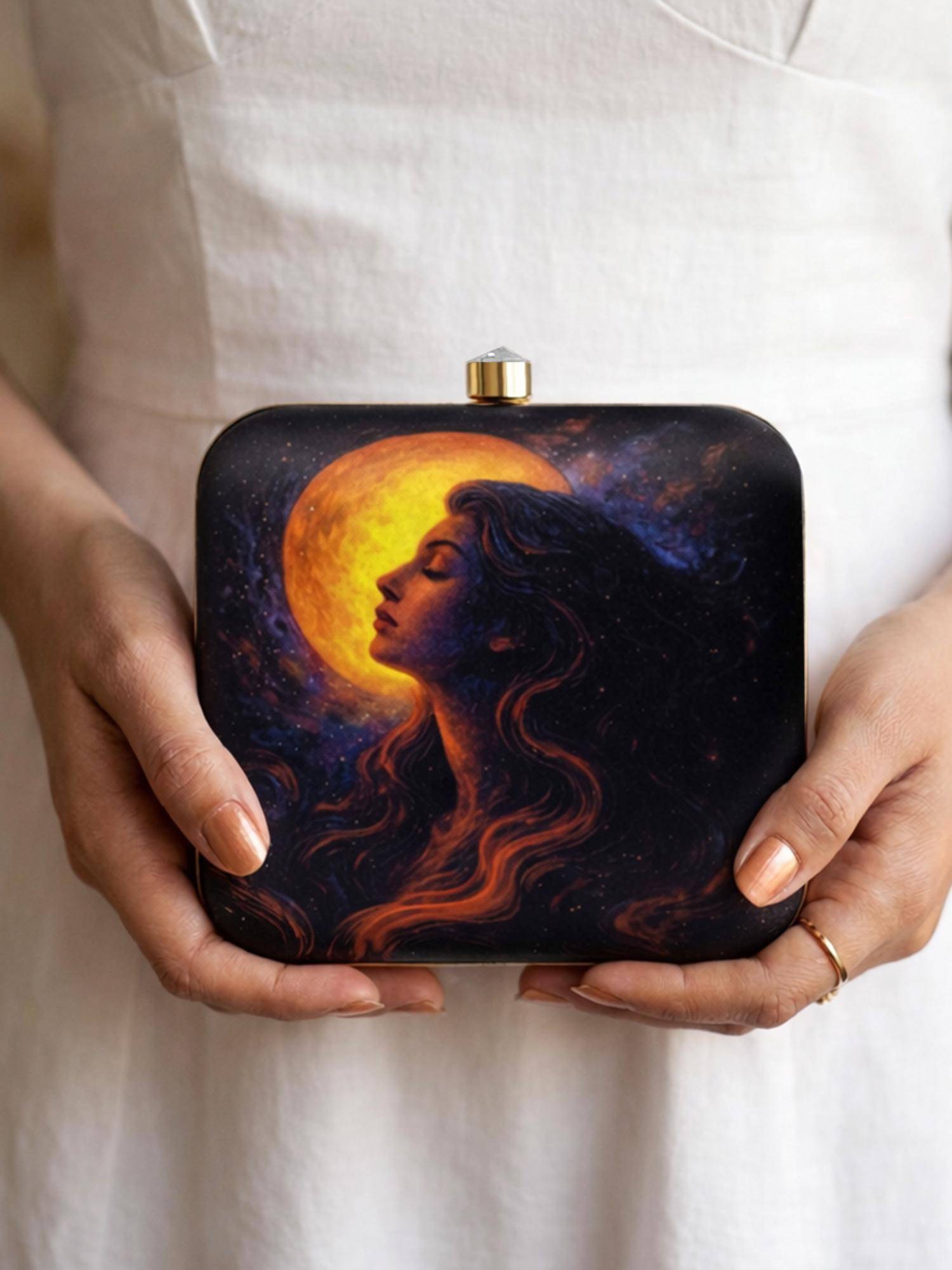 ARTKLIM Celestial Moon Goddess Clutch Printed