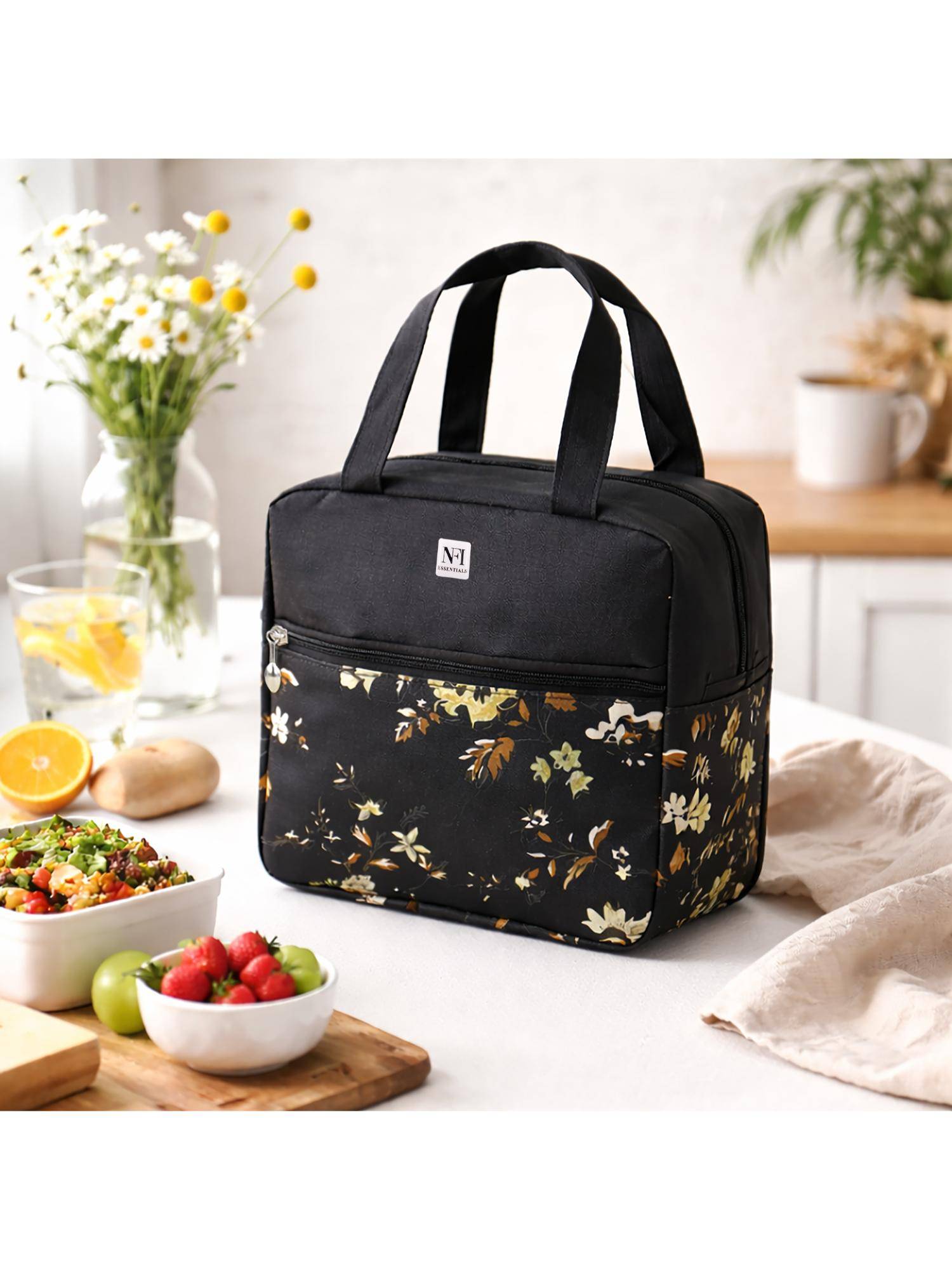 NFI Essentials Polyester Insulated Lunch Bag For Men, Women, Office, School, College. Black